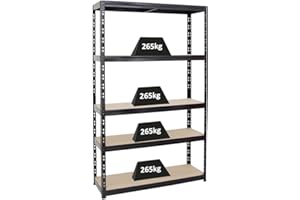 ‎PROREGAL PROREGAL Schwerlastregal Giant Tiger HxBxT 200x120x40 cm Fachlast 265kg, 5-Ebenen, Gesamtlast 1325 kg, Schwarz, Kellerregal, Steckregal, Garagenregal, Lagerregal