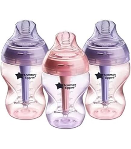 Tommee Tippee Anti-koliek fles, tesachtige speen en exclusief anti-koliek ventilatiesysteem, gemengde grootte, paars