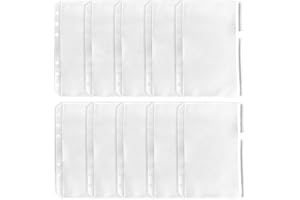 DY.2TEN A5 Binder Pockets, 6 Löcher, 10 Stück, Binder Zipper Pouch, Kunststoffumschläge mit Reißverschluss, transparente Geldumschläge für Bargeld, Geldumschläge Binder, Geldorganisator, transparent