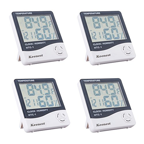 Keenest 4PCS HTC-1 LCD Digital Temperatur Luftfeuchtigkeit Meter Hygrometer Wecker Zeit mit Halter