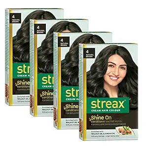 Streax Cream Hair Color for Unisex, 60ml - Natural Brown (Pack of 4)
