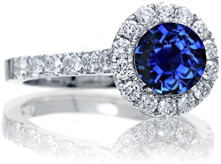 1.5 Carat Round Classic Halo Sapphire and Diamond Engagment ring on 10k White Gold