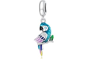 SHIYU Pendiente de Charm de Loro para Pulsera Pandora - Abalorio de Animales de Plata de Ley 925 - Regalo de Cumpleaños para Novia o Mamá