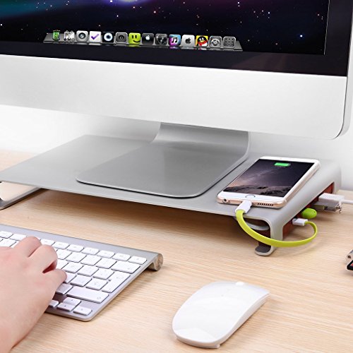Suaoki Aluminium Monitorständer mit 4 USB-Anschluss / Bildschirmständer / Laptopständer / Bildschirmerhöher für Monitor / Laptop / iMac / MacBook / PC Display, 40*21*4,4 cm, Silber - 3