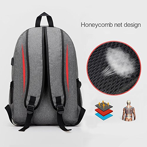 Rucksack Herren Damen Schulrucksack Rucks  cke Wasserfeste Schul-Reise Tasche mit USB Ladestation  Grau 