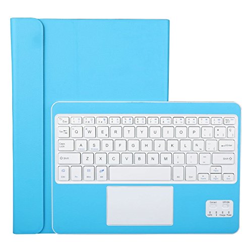 Funda con Teclado Bluetooth CoastaCloud Teclado Bluetooth Inalámbrico 3.0 QWERTY Español con Multi Touchpad - Compatible 9-10.6 Pulgadas Cualquier Windows / Android OS Tablet PC (Tamaño de la tableta adecuada:Min 15x24cm Max 18x26cm)Azul