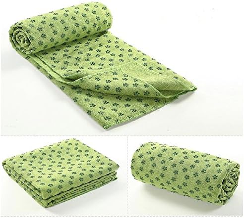 Anti Slip Yoga Towel Mat Fitness Blanket with Silicone Plate Dots Perfect for Hot Yoga, Pilatesfor Exercise, Sports and Travel (Green)