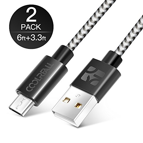 Micro USB Kabel Nylon[2-Pack] Coolreall USB Ladekabel für Samsung, HTC, Nexus, LG, Motorola, Sony, Android Smartphones und weitere,Schwarz(1m,1.8m)