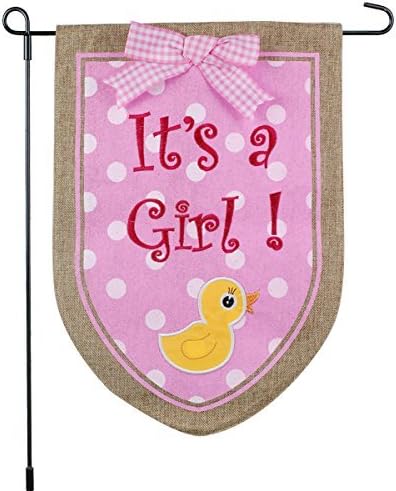 New Baby Banner Its A Girl Garden Flag, Yard Sign, Car Decoration - Pink Duck Design On Burlap Banner - 12x18 - Home Garden Flag by JEC Home Goods