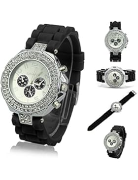 Heroneo Luxus Geneva Damen Armbanduhr, Kristall, Silikon, Quarz, Jelly-Zifferblatt