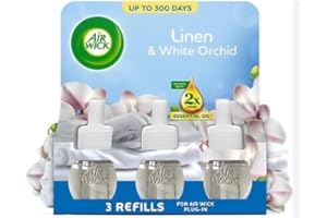 AIRWICK Air Wick Plug in Diffuser Triple Refill, Linen and white orchid, Long Lasting Fragrance, Lasts up to 300 days, Plug in Air freshener, Pack 3 x19ml, Packaging May Vary