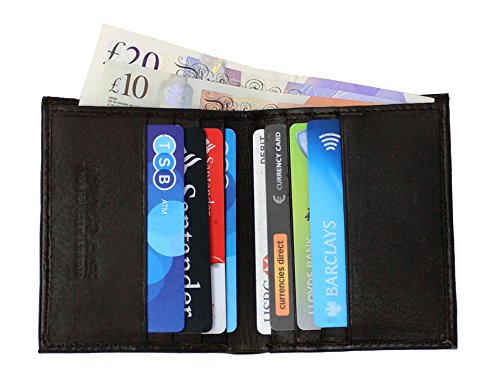 RAS Mens RFID Safe Soft Genuine Leather Credit Card and Banknote Pocket Slimline Wallet 122 (Black)