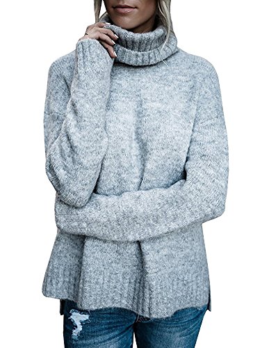 Tomwell Pull col Roul Femme à Manches Longues Pull Femme Hiver sous-Pull Col Roulé Tricot Hauts Femmes Basique Pull Manteau Chemisier Femme Automne Gris FR 44
