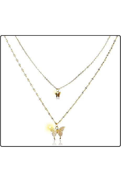 Cozevdnt Butterfly Necklace, 15.7in 18.7in Double Layer, Alloys Pendant, For Teenage Girls, Dainty Gifts For Mom Daughter Wife, Wedding Anniversary ( Gold