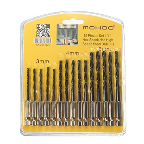 Mohoo 15 Pieces Set High Speed Steel Bohrer drill bit 3mm/4mm/5mm für Holz, Kunststoff und Aluminium Kupfer Stahl - 5
