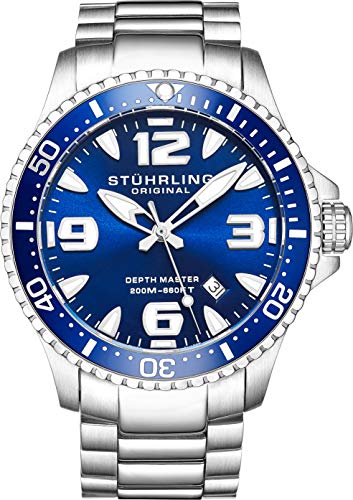Stührling Aviator 44mm Stainless Steel Case, Genuine Brown Leather Strap, Men's Watch - (3916) for sale online