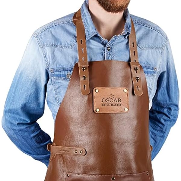 Angus Stoke Tablier Barbecue Cuir Buffle Noir Henry - Pour Homme Et Femme - Avec Poches
