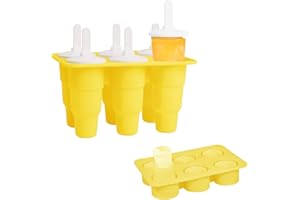 FAMINI Ice Lolly Mould Ice Cream Moulds Food Grade Popsicle Molds Set,Reusable Silicone Ice Cream Moulds Easy Release Lolly Pop Mould with Sticks and Drip Guards Yellow