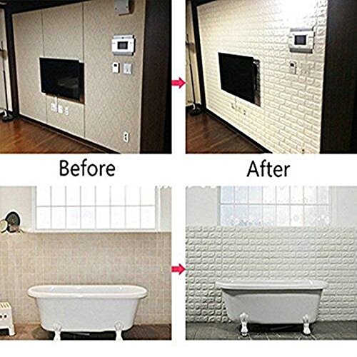10 Blatt 3D Stereo-Aufkleber kasi Stein Tapete Ziegelstein für Fernsehapparat Wände / Sofa-Hintergrund-Wand-Dekor wasserdichter Wand-Aufkleber Design Tapete weißer Ziegelstein Mauerstein Tapete, 3D Wand-Verkleidungen (10 Blatt, weiß) - 4