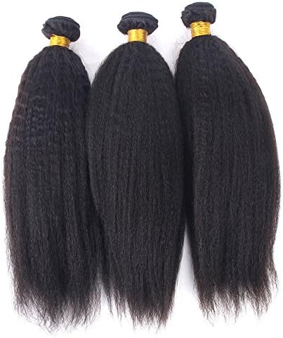 Enoya Peruvian Virgin Hair Bundles Italian Yaki Unprocessed Human Hair Weaving Extension Mixed Length African American Hair Weft 3Bundles/Lot Natural Color for Black Women 8 To 24 Inch 100g/Piece (14 16 18 Inch)