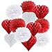 Produktbild in due Hängedekoration 12 teilig Mix Rot/Weiß - Herz-Wabenbälle/Honeycombs, Pompoms Valentinstag Hochzeit