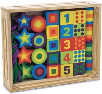 Toy Game Melissa &amp; Doug Deluxe Wooden 27-Piece Lacing Beads in a Box - Timely Classic Lively Graphics Kid Child Play