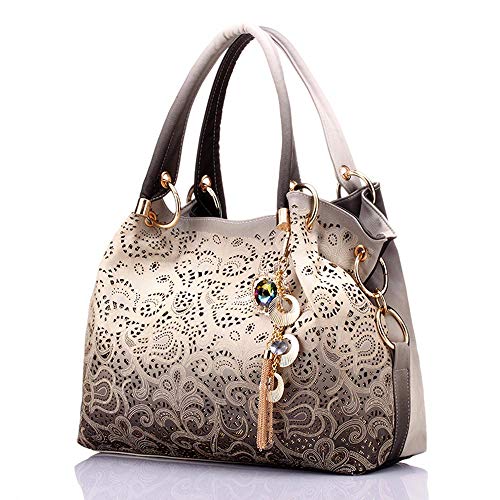 Bolsos Mujer-Greeniris Bolsos Mujer PU Piel-Bolso hueco-Bolso tallado-Bolso gradiente-bolso gris