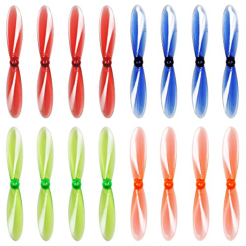 AFUNTA Palas de las Hélices para Hubsan X4 H107 H107D H107C H107L Quadcopter, 4 Sistemas (16pcs) Transparente Puntales Rotor de Helicóptero - Rojo & Verde & Azul & Naranja
