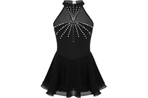 YiZYiF Justaucorps Gymnastique Enfant Fille Robe Danse Ballet Patinage Artistique Tutu à Strass Robe Latine Tango Sport Yoga Costume Performance Carnaval Fête 7-14 Ans
