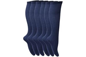 Youngly 6 Pairs of Cotton Lycra Plain Knee High Socks Extra Long Smooth Socks for Women & Girls Knitted UK Size 4-6