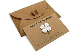 METAL PLANET LTD Good Luck shamrock 4 leaf clover keepsake token on kraft gift card with matching envelope - YOU GOT THIS - GOOD LUCK! message