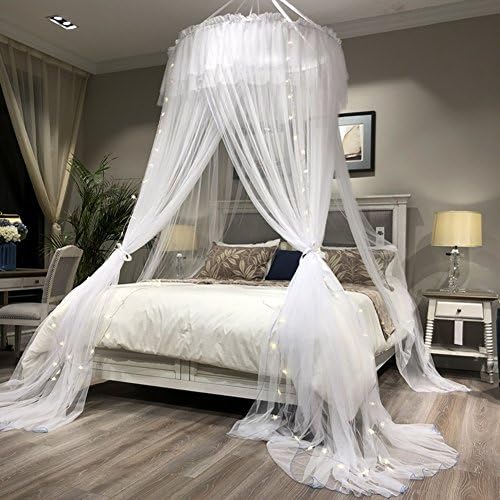 SIOFSVDFDFASDD Round fly screen,Three openings ceiling mosquito net large screen netting bed canopy keeps away insects & flies mosquito netting-C Queen1