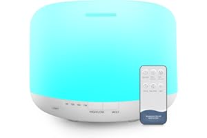 TENEVEAMO 500ml difusor de aceites Esenciales, sin BPA humidificador ultrasónico con Mando a Distancia y 7 Diferentes Luces cambiantes - Apagado automático sin Agua,Blanco