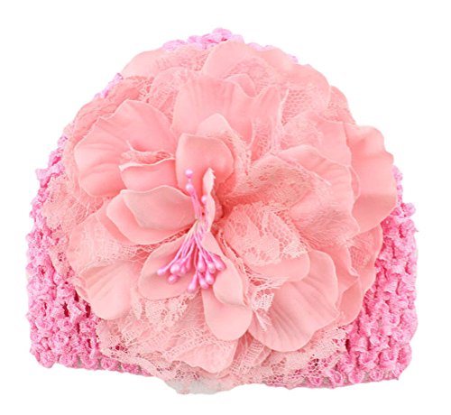 Demarkt Baby Girl Infant Pink Flower Decorated Hat Toddler Handmade Beanie Winter Knitted Crochet Cap