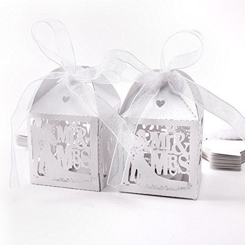 Musuntas 50Tlg.Mr & Mrs Vogelkäfig-Entwurf Hochzeit Taufe Gastgeschenk Geschenkbox Kartonage Schachtel Tischdeko Bonboniere Box Hochzeit Dekoration（ ivory weiß) - 2