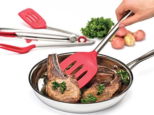 iNeibo Kitchen Pfannenwender, schlizwender – mit festem Silikoneinlage Kopf und rostfreiem Edelstahl-Handgriff der beim Kochen kühl bleibt. - 8