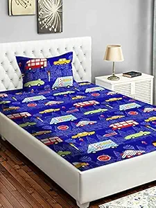 PRIDHI Pure Cotton Single Bedsheet with 1 Pillow Cover for Home, Bedroom, Kids Bedsheet (60 x 90 Inch, Multi 9)