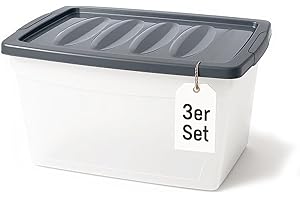 BigDean 3x 60 L Aufbewahrungsbox mit Deckel groß Budget Line Plastikbox mit Deckel