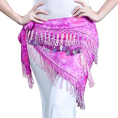 women waist chain egypt belly dance hip scarf tribal scarves wrap tribal tassels gold coin rose red printing skirt belt . rose red . one size