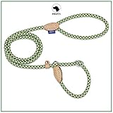 PROFTI Retrieverleine aus Nylon, Lederelemente, Zugstopp, große/kleine Hunde, 150cm lang, Grün/Beige