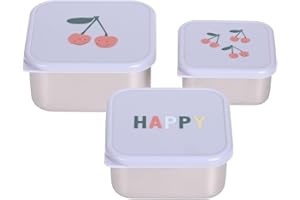 LÄSSIG Scatola per bambini con set di 3 contenitori in acciaio inox per il pranzo/Snackbox Stainless Steel Happy Fruits Cherry