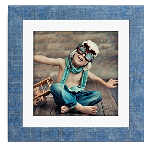 Holz Rahmen Angelina für Bilder quadratisch 10x10 15x15 20x20 25x25 30x30 40x40 50x50 mit weißem Passepartout Farbe Antik-Blau Format 20x20