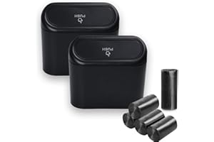 VBGURR Poubelle de voiture, poubelle avec sacs poubelles, mini poubelle de voiture, accessoires intérieurs de voiture, essentiels pour la maison, le bureau et la cuisine, noir