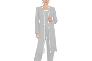 Leader of the Beauty 3 Piece Chiffon Beaded Pant Suits Mother of The Bride Pant Suits with Long Jacket for Women Formal
