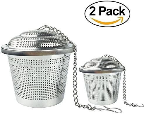 Stainless Steel Tea Infuser and Tea Strainer for Loose Leaf Tea with a Hook Chain, 2 Pack