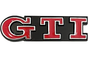 AUTOZOCO Emblema Parrilla Coche metálico GTI, Insignia GTI Apto para Parrilla, Compatible con VW Polo Golf R400 TCR MK2 MK4 MK5 MK6 MK7, Metal, 8.8 x 2.5 cm, Rojo con Bordes Plateados