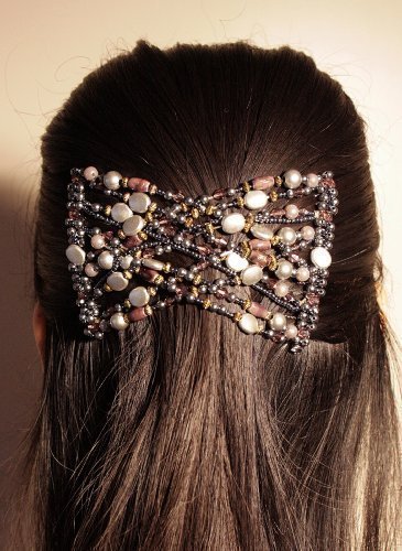 EZ Magic Clip double comb, hair accessories, buns, bands (Silver Pearls)