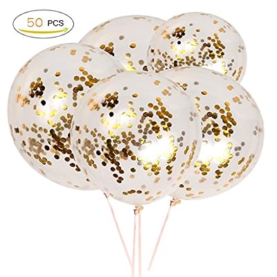 Shinehalo 50PCS Ballons confettis or, Ballons de fête de 12 pouces Pour les décorations de mariage et les décorations de fête-(Papier d'or)