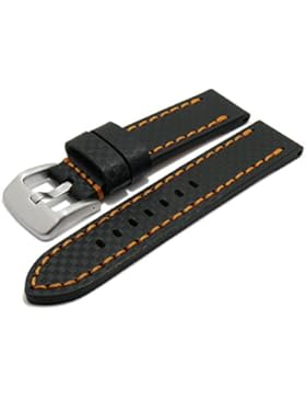 Meyhofer Uhrenarmband Lethbridge 24mm schwarz Leder Carbon-Look orange Naht MyCsklc7002/24mm/schw/orN