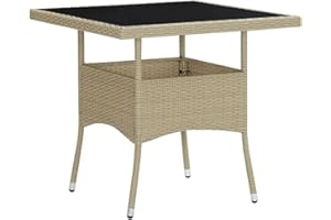 vidaXL Mesa de Comedor de Jardín Cocina Centro Consola Muebles Salón Sala de Estar Hogar Casa Interior Exterior Patio Ratán Sintético y Vidrio Beige
